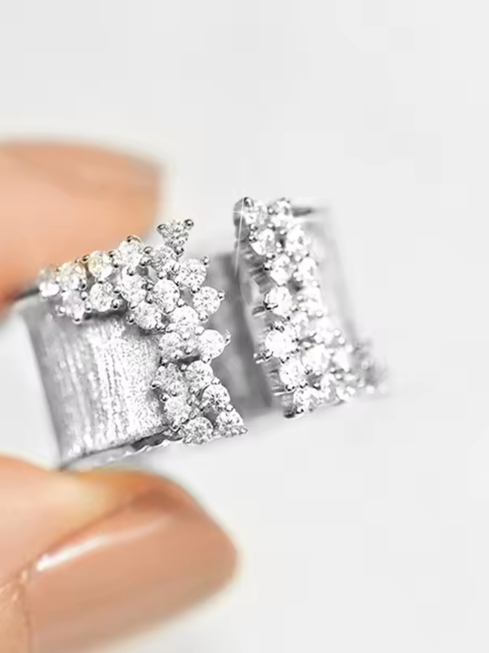 Sterling Silver Crystal Cluster Rings Cuffs - White